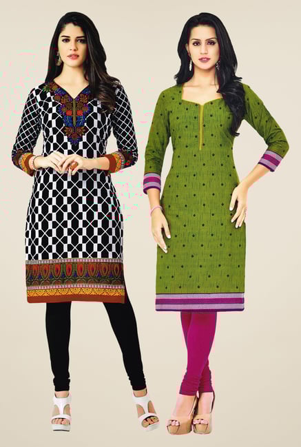 Salwar Studio Black & Green Kurtis (Pack Of 2) Salwar Studio Black & Green Kurtis (Pack Of 2)