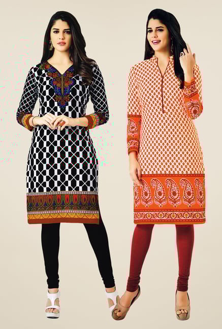 Salwar Studio Black & Orange Kurtis (Pack Of 2) Salwar Studio Black & Orange Kurtis (Pack Of 2)