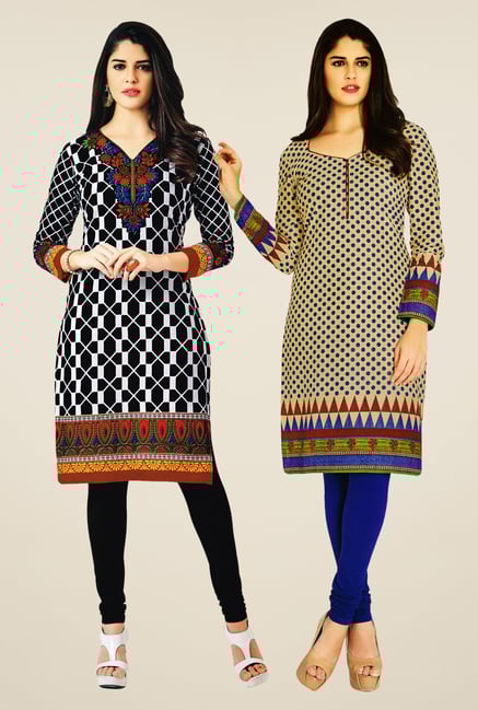 Salwar Studio Black & Beige Kurtis (Pack Of 2) Salwar Studio Black & Beige Kurtis (Pack Of 2)