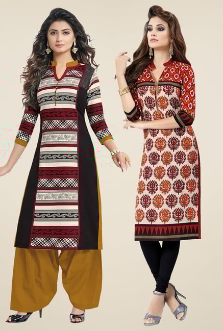 Salwar Studio Black & Red Kurtis (Pack Of 2) Salwar Studio Black & Red Kurtis (Pack Of 2)
