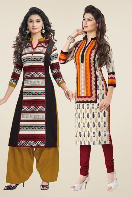 Salwar Studio Black & Cream Kurtis (Pack Of 2) Salwar Studio Black & Cream Kurtis (Pack Of 2)