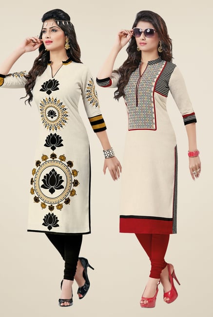 Salwar Studio Cream Kurtis (Pack Of 2) Salwar Studio Cream Kurtis (Pack Of 2)