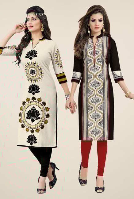 Salwar Studio Cream & Black Kurtis (Pack Of 2) Salwar Studio Cream & Black Kurtis (Pack Of 2)