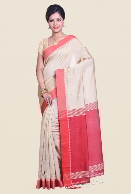Bengal Handloom Beige & Pink Cotton Silk Saree Bengal Handloom Beige & Pink Cotton Silk Saree