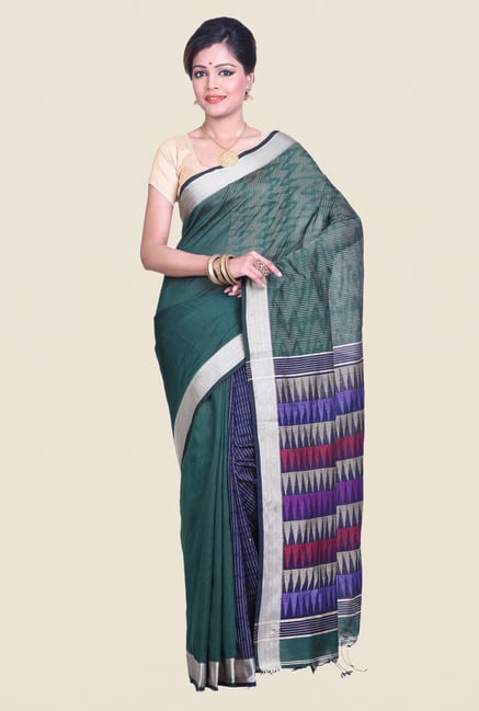 Bengal Handloom Green Cotton Silk Saree Bengal Handloom Green Cotton Silk Saree