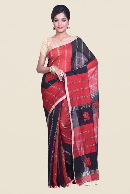 Bengal Handloom Striped Red Cotton Silk Saree Bengal Handloom Striped Red Cotton Silk Saree