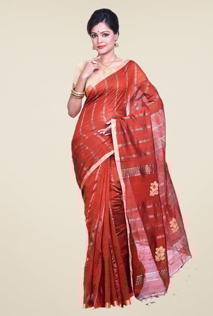 Bengal Handloom Rust Cotton Silk Saree Bengal Handloom Rust Cotton Silk Saree