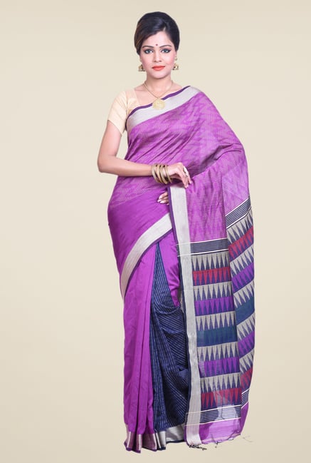 Bengal Handloom Printed Purple Cotton Silk Saree Bengal Handloom Printed Purple Cotton Silk Saree
