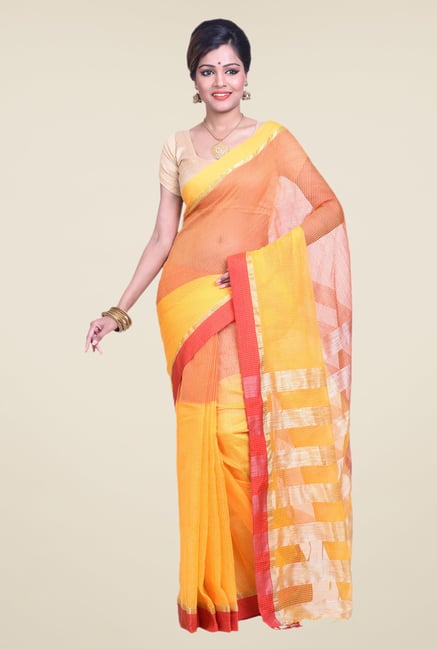 Bengal Handloom Yellow & Pink Cotton Silk Saree Bengal Handloom Yellow & Pink Cotton Silk Saree