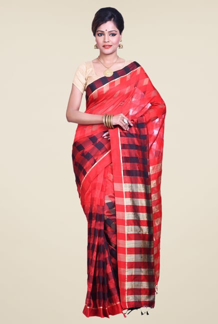 Bengal Handloom Coral Cotton Silk Saree Bengal Handloom Coral Cotton Silk Saree