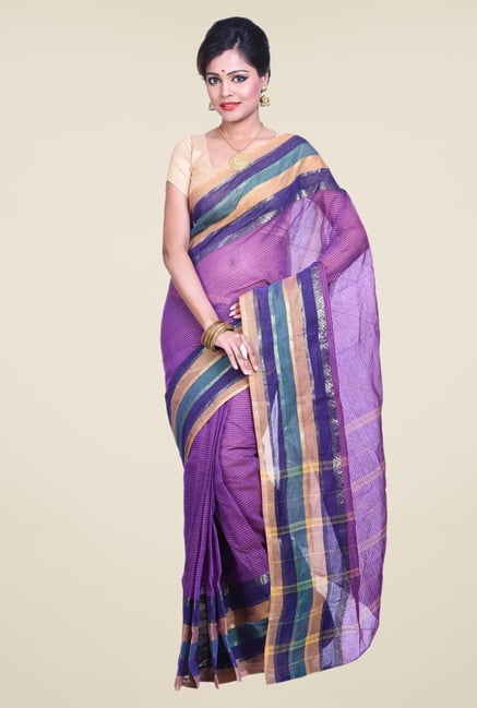 Bengal Handloom Purple Cotton Silk Dry Wash Saree Bengal Handloom Purple Cotton Silk Dry Wash Saree