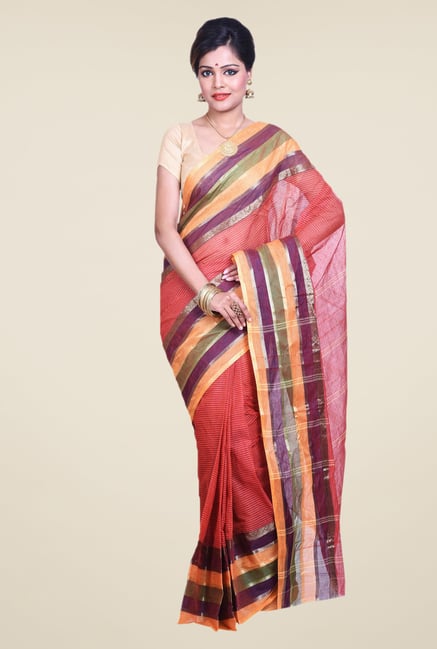Bengal Handloom Red Cotton Silk Saree Bengal Handloom Red Cotton Silk Saree