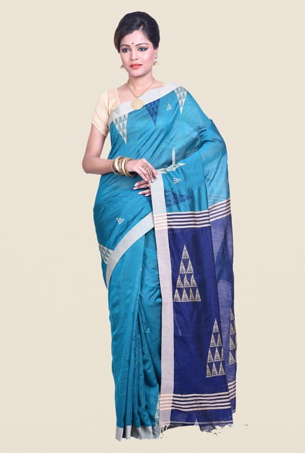 Bengal Handloom Printed Blue Cotton Silk Saree Bengal Handloom Printed Blue Cotton Silk Saree