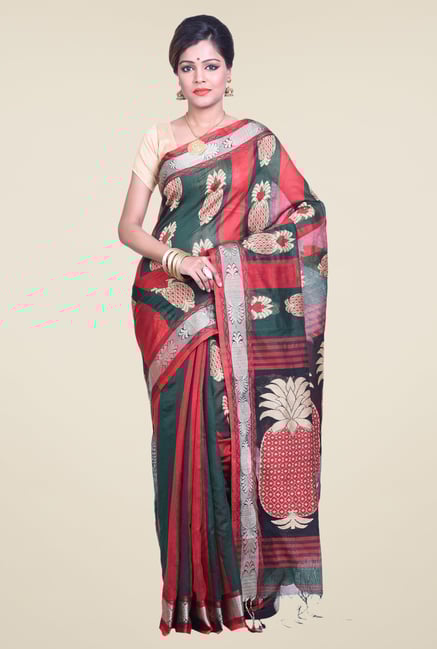Bengal Handloom Red & Black Cotton Silk Saree Bengal Handloom Red & Black Cotton Silk Saree