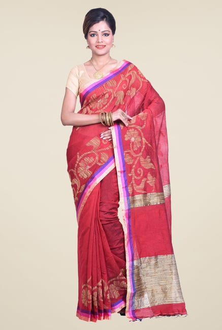 Bengal Handloom Floral Red Cotton Silk Saree Bengal Handloom Floral Red Cotton Silk Saree