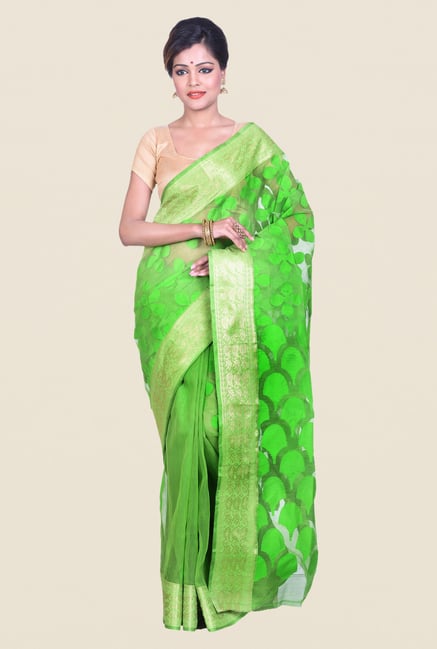 Bengal Handloom Green Cotton Silk Jamdani Saree Bengal Handloom Green Cotton Silk Jamdani Saree