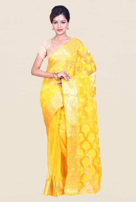 Bengal Handloom Yellow Cotton Silk Jamdani Saree Bengal Handloom Yellow Cotton Silk Jamdani Saree