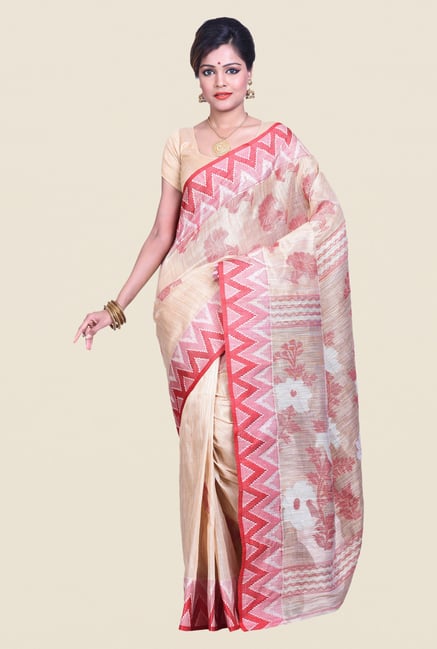 Bengal Handloom Beige & Pink Cotton Silk Jamdani Saree Bengal Handloom Beige & Pink Cotton Silk Jamdani Saree