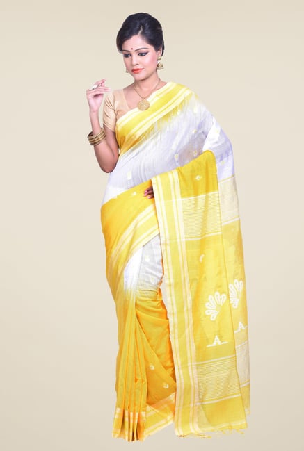 Bengal Handloom Yellow Cotton Silk Ikkat Saree Bengal Handloom Yellow Cotton Silk Ikkat Saree