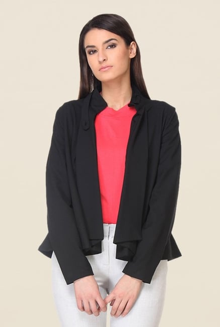 Kaaryah Black Solid Mandarin Collar Jacket Kaaryah Black Solid Mandarin Collar Jacket