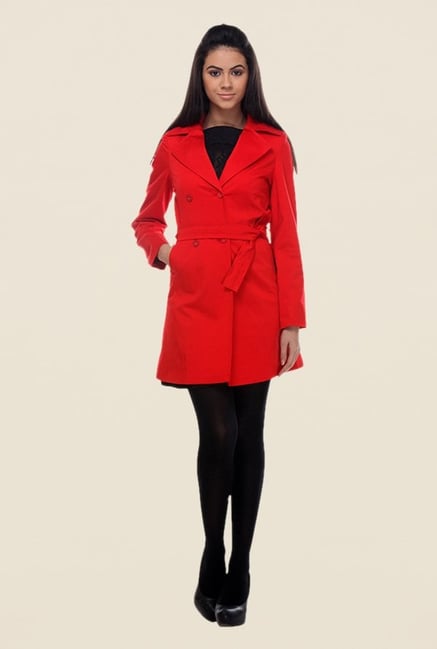 Kaaryah Red Hip Length Solid Jacket Kaaryah Red Hip Length Solid Jacket