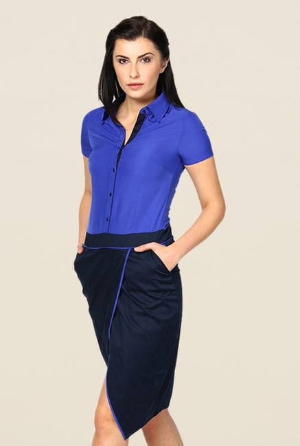 Kaaryah Blue Solid Relaxed Fit Shirt Kaaryah Blue Solid Relaxed Fit Shirt