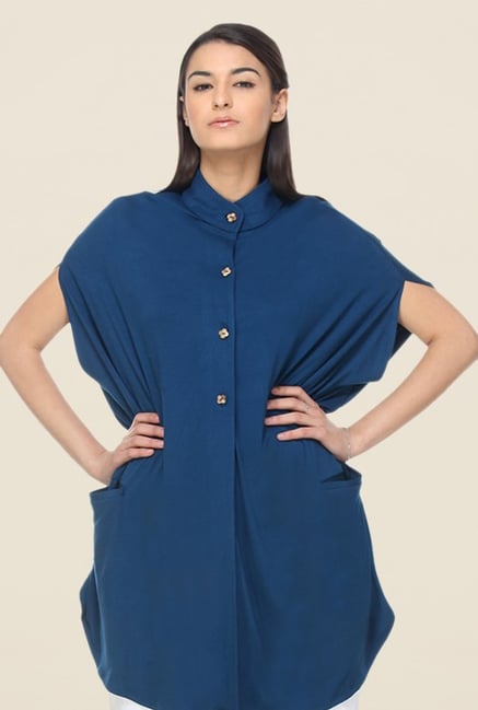 Kaaryah Blue Solid Short Sleeve Jacket Kaaryah Blue Solid Short Sleeve Jacket