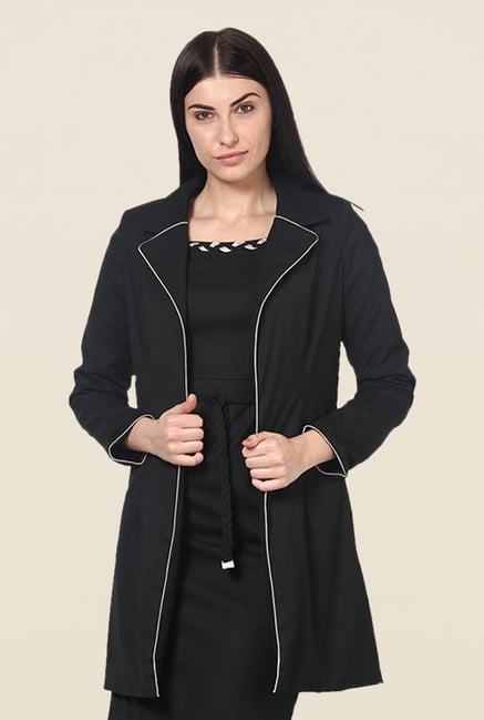 Kaaryah Black Solid Notched Lapel Jacket Kaaryah Black Solid Notched Lapel Jacket