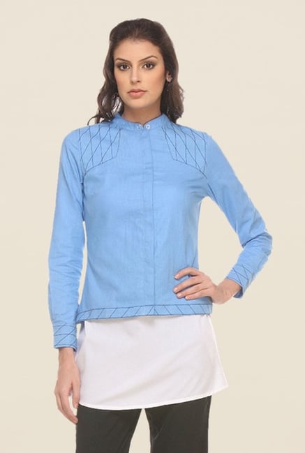 Kaaryah Blue Solid Full Sleeves Jacket Kaaryah Blue Solid Full Sleeves Jacket
