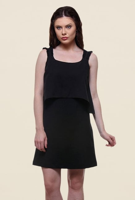 Kaaryah Black Solid Square Neck Relaxed Fit Dress Kaaryah Black Solid Square Neck Relaxed Fit Dress