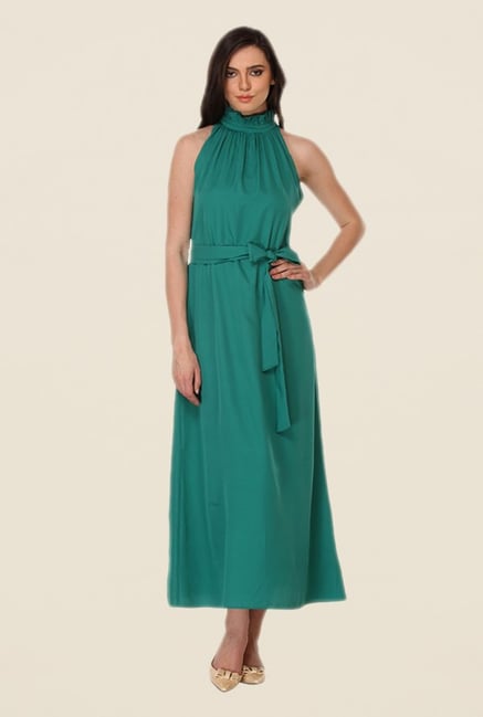 Kaaryah Teal Solid Halter Neck Dress Kaaryah Teal Solid Halter Neck Dress