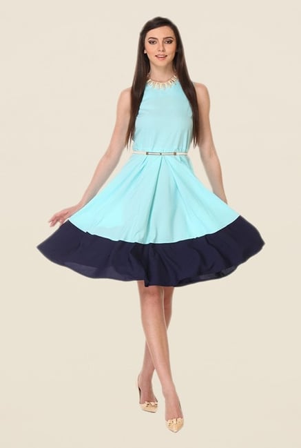 Kaaryah Sea Blue & Navy Solid Dress Kaaryah Sea Blue & Navy Solid Dress