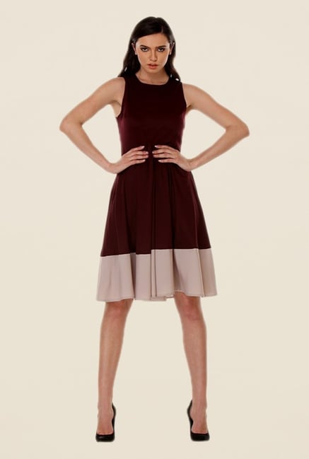 Kaaryah Wine & Beige Solid Dress Kaaryah Wine & Beige Solid Dress
