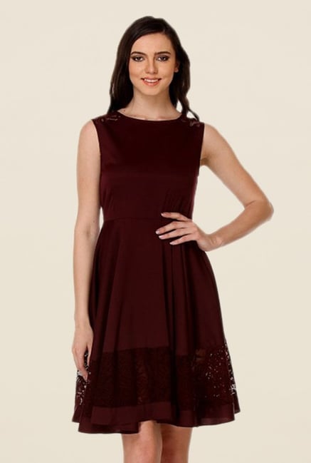 Kaaryah Wine Solid Relaxed Fit Dress Kaaryah Wine Solid Relaxed Fit Dress