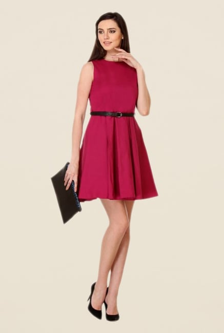 Kaaryah Magenta Solid Sleeveless Dress Kaaryah Magenta Solid Sleeveless Dress