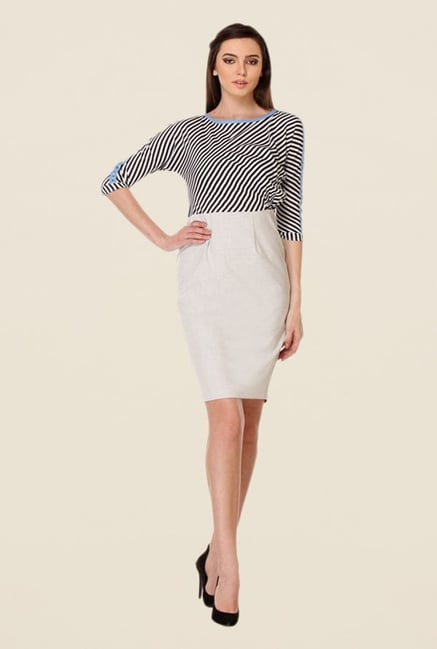 Kaaryah Beige Striped Dress Kaaryah Beige Striped Dress