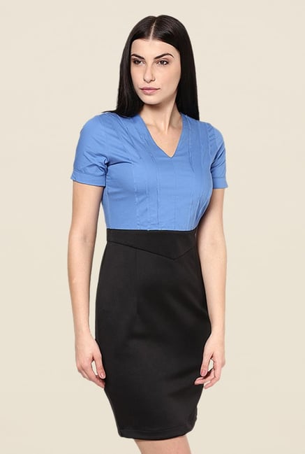 Kaaryah Blue & Black Solid Relaxed Fit Dress Kaaryah Blue & Black Solid Relaxed Fit Dress