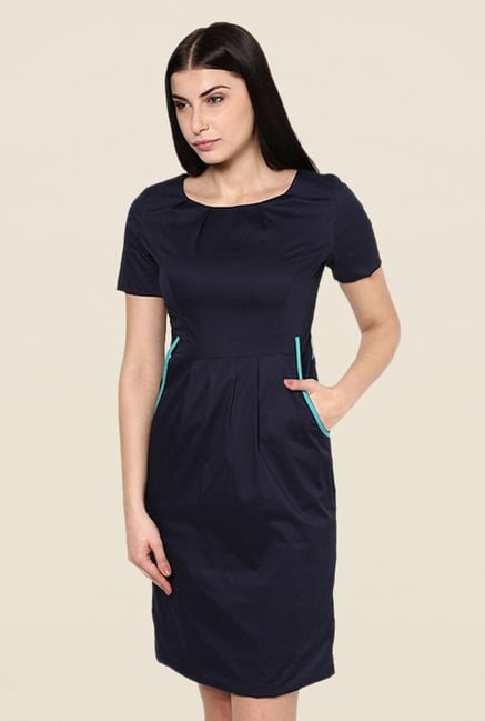 Kaaryah Navy Solid Boat Neck Dress Kaaryah Navy Solid Boat Neck Dress