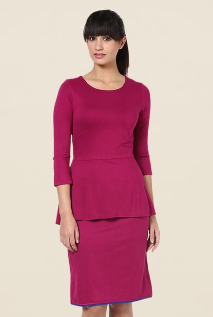 Kaaryah Magenta Solid Dress Kaaryah Magenta Solid Dress
