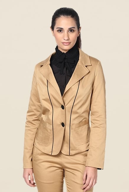 Kaaryah Khaki Solid Full Sleeves Blazer Kaaryah Khaki Solid Full Sleeves Blazer