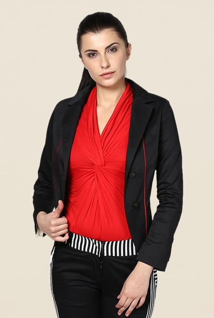 Kaaryah Black Solid Notched Lapel Blazer Kaaryah Black Solid Notched Lapel Blazer