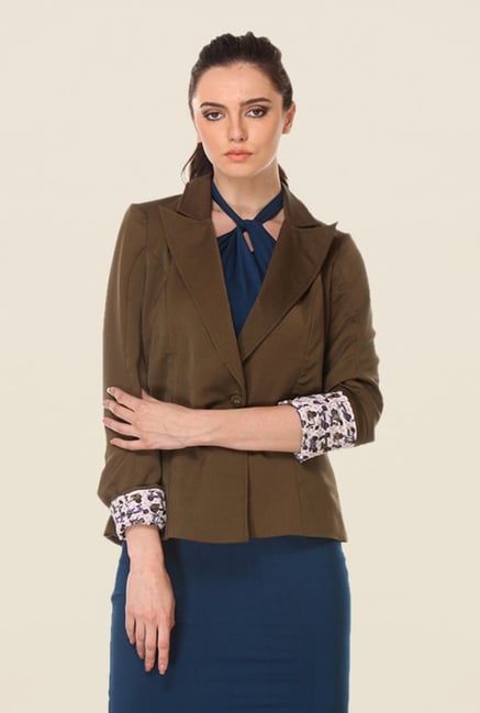 Kaaryah Olive Solid Blazer Kaaryah Olive Solid Blazer