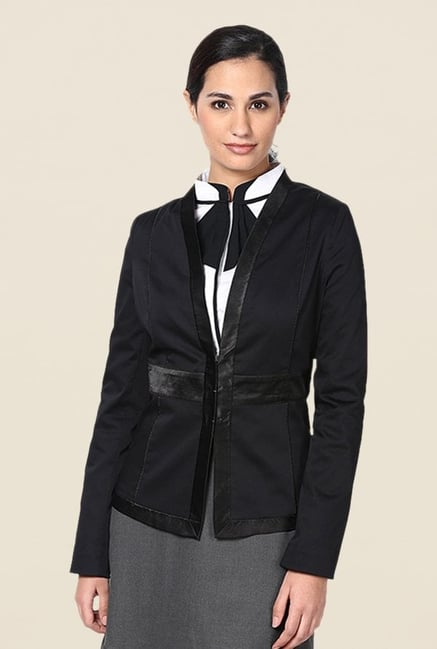 Kaaryah Black Satin Lapel Solid Full Sleeves Jacket Kaaryah Black Satin Lapel Solid Full Sleeves Jacket