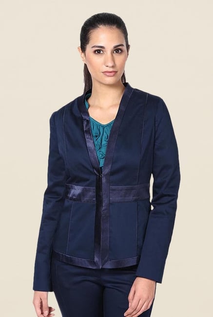 Kaaryah Blue Satin Lapel Solid Jacket Kaaryah Blue Satin Lapel Solid Jacket