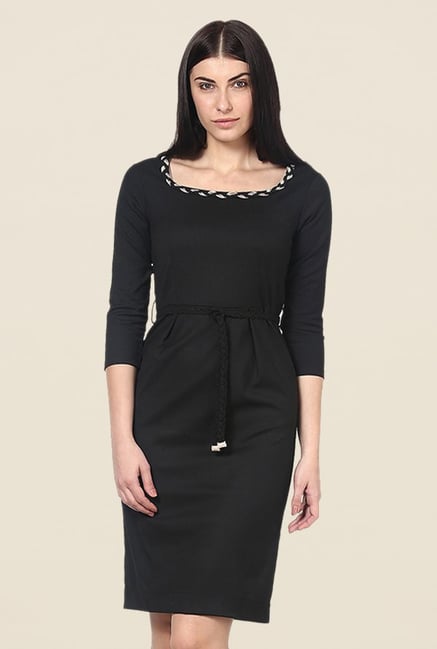 Kaaryah Black Solid Square Neck Dress Kaaryah Black Solid Square Neck Dress