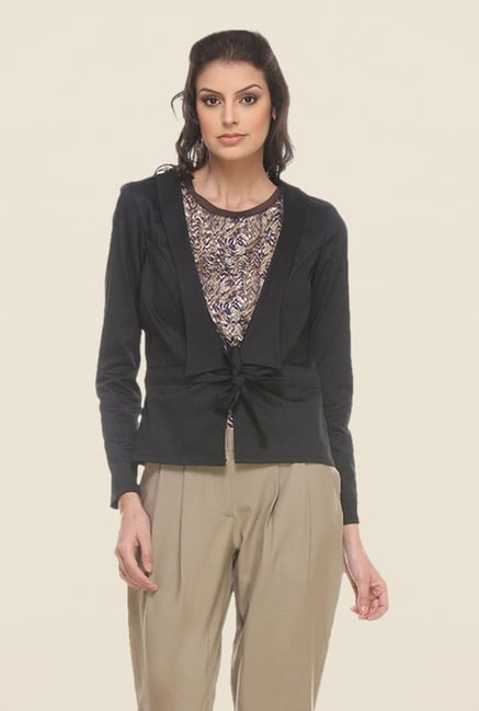 Kaaryah Black Solid Open Collar Jacket Kaaryah Black Solid Open Collar Jacket