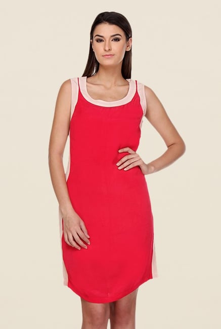 Kaaryah Red Solid Round Neck Dress Kaaryah Red Solid Round Neck Dress