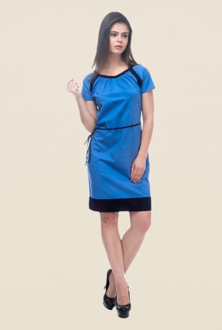 Kaaryah Blue Solid Square Neck Dress Kaaryah Blue Solid Square Neck Dress