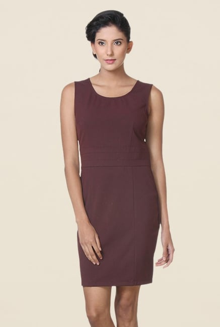 Kaaryah Wine Solid Sleeveless Dress Kaaryah Wine Solid Sleeveless Dress
