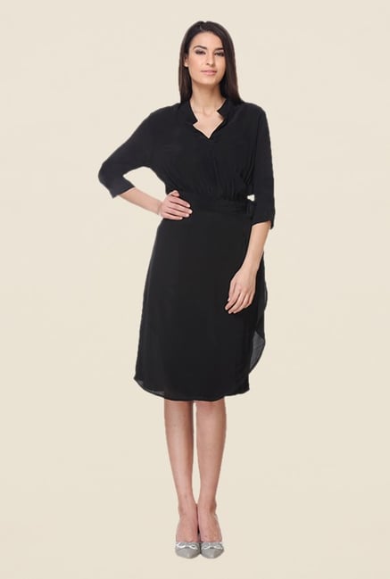 Kaaryah Black Solid Band Neck Dress Kaaryah Black Solid Band Neck Dress